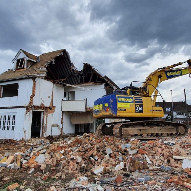 Blockade digger on demolition site